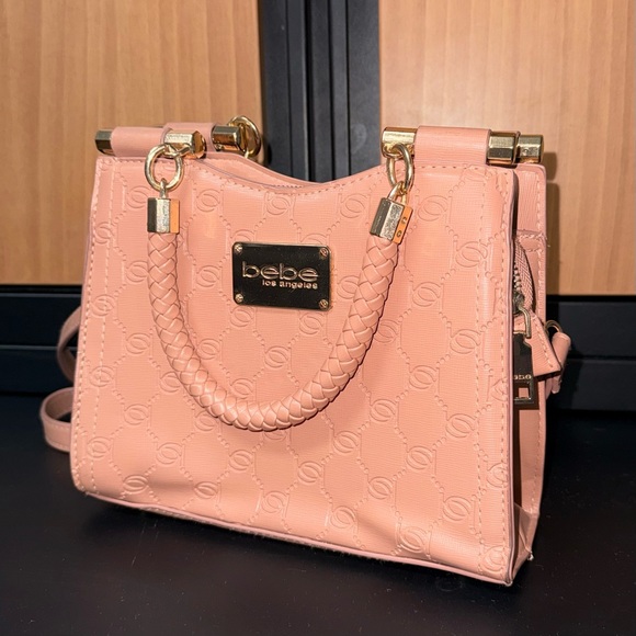 bebe Handbags - bebe Pink Embossed Braided-Handle Satchel with Gold Hardware